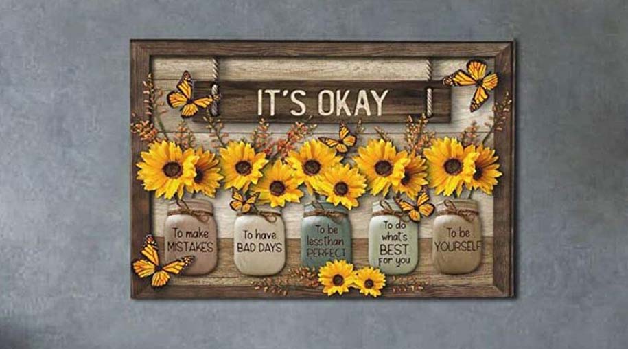 Sunflower Wall Art It's Okay Inspirational Quotes Canvas Print Wall Decor Sunflower Painting Picture