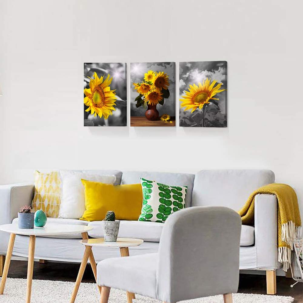 Wall Art For Bedroom Canvas Prints Artwork Bathroom Wall Decor Black And White Sunflower Wall Decorations For Living Room